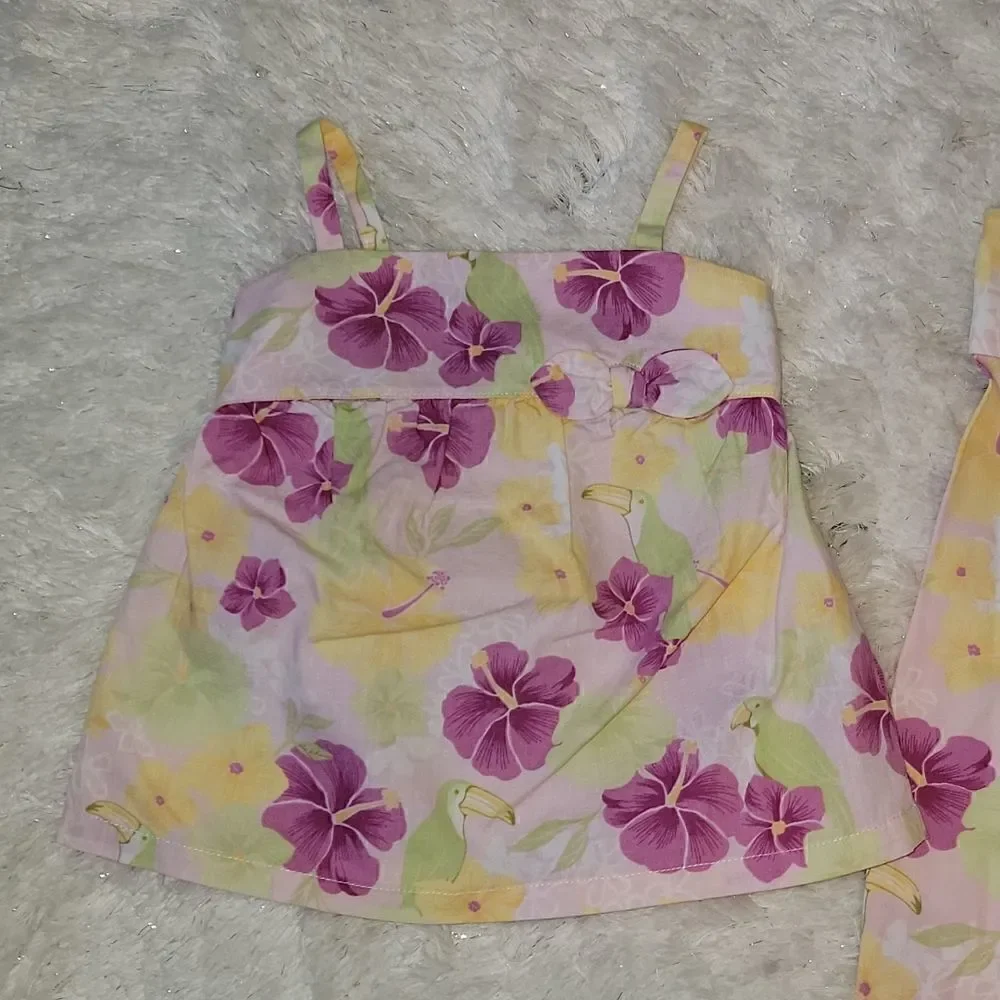 JANIE AND JACK 2-PIECE FLORAL CAPRI AND TANK TOP SET, SIZE 6-12 MONTHS